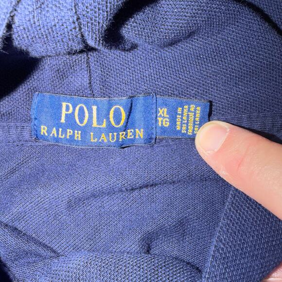 Polo Ralph Lauren Hoodie Mens XL Navy Blue Large White Pony Long Sleeve Polo - Picture 3 of 8